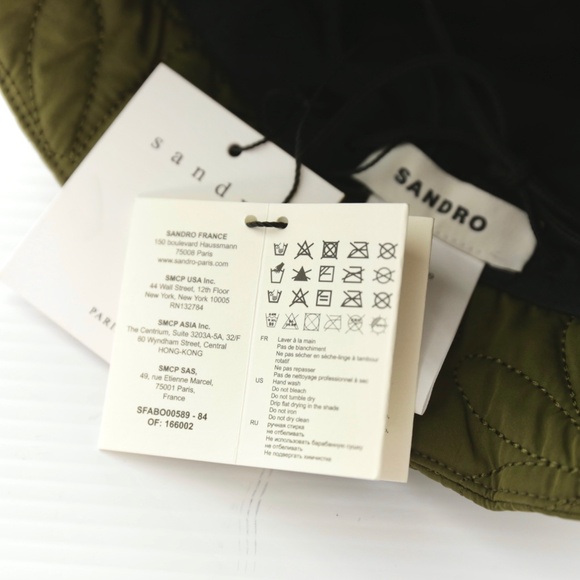 NWT Sandro Paris Quilted Daisy Drawstring Olive Green Bucket Hat Womens OS - Picture 6 of 6